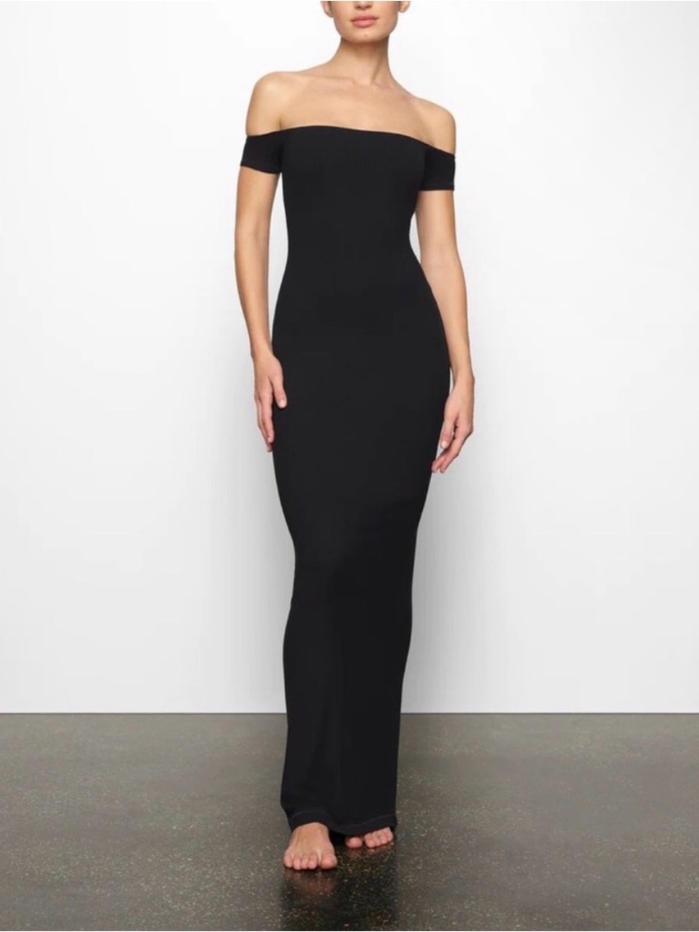 SKIMS Black Soft Lounge Off-The-Shoulder Ribbed Maxi Dress M